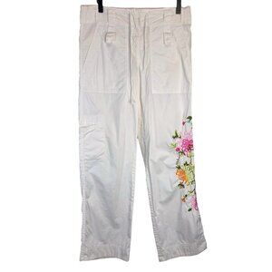 Johnny Was White Floral Embroidered Pants